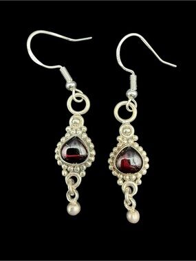 Sterling Silver Garnet Teardrop Dangle Earrings - Elegant Women's Jewelry